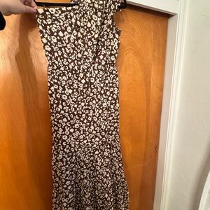 One Shoulder Floral Dress in Brown and Cream